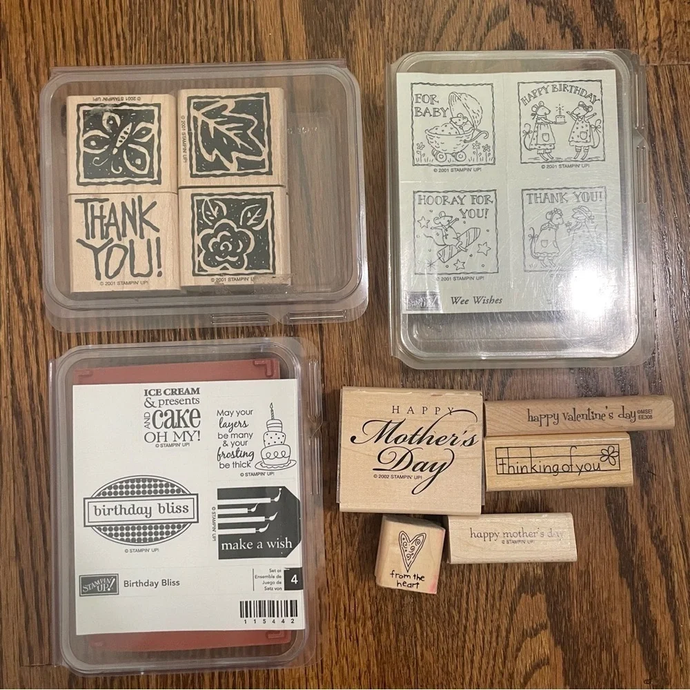 Stampin Up! Wooden Stamps Scrapbooking Lot of 17 Birthday Mother's Day Baby